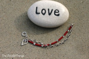 Silver Heart Charm Bracelet with Red Crystal Beads
