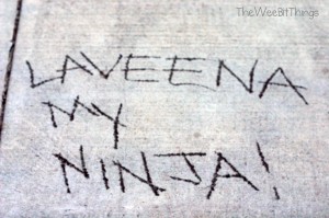 sidewalk square with writing