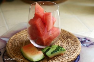 Diced Watermelon in a Glass