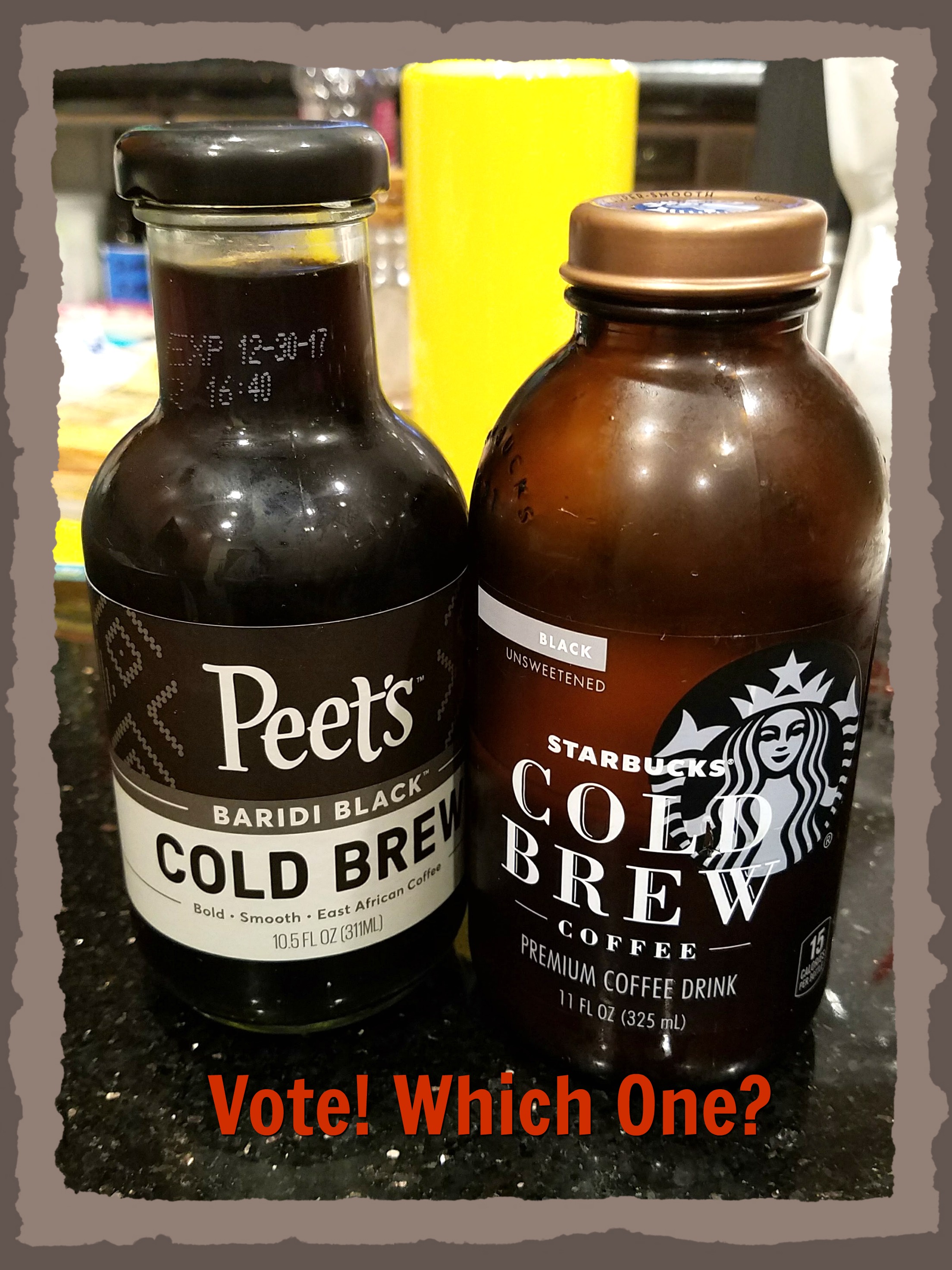 Image of Peets and Starbucks Bottled Cold Brews side by side