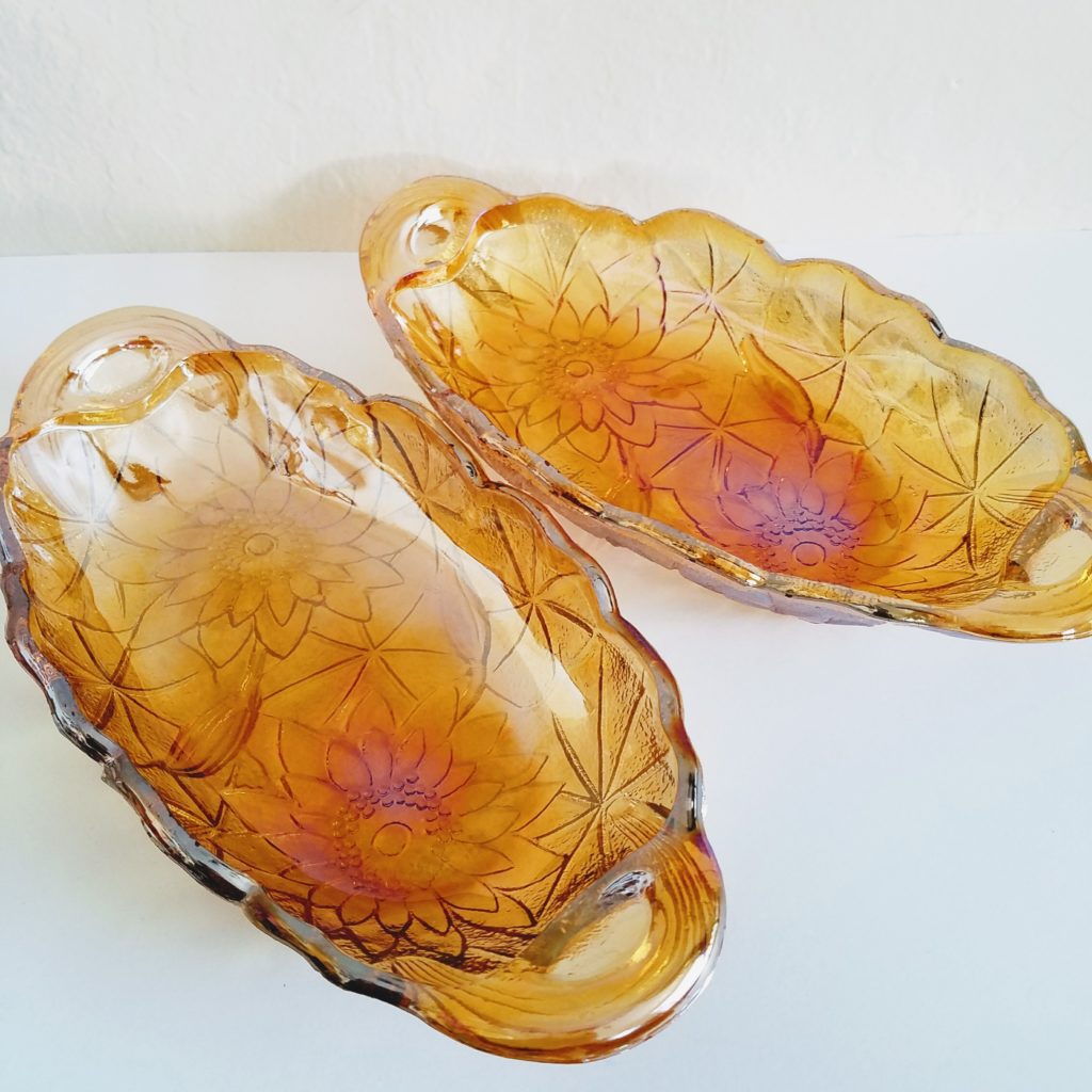 Image of Amber Carnival Glass Dishes